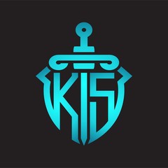 KS Logo monogram with sword and shield combination isolated blue colors gradient