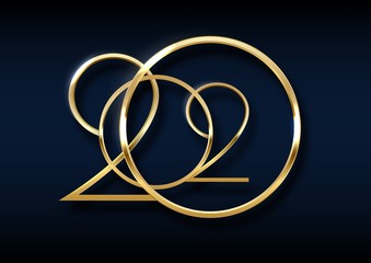Happy new 2020 year. Elegant gold text with light.