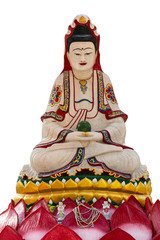 Guanyin sculpture in isolated white background with the clipping path. Guanyin is the Buddhist bodhisattva associated with compassion.