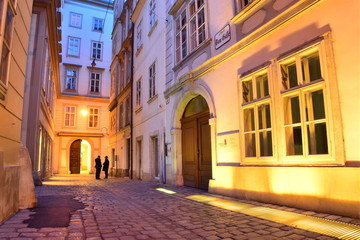 Fototapeta na wymiar Domgasse narrow cobblestone street with historic baroque houses of old town Vienna.