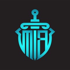 MB Logo monogram with sword and shield combination isolated blue colors gradient