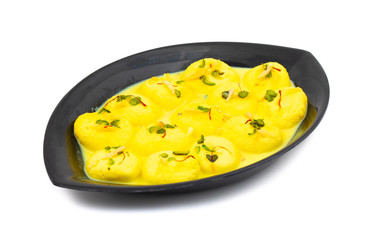 Indian Traditional Special Dessert Ras Malai Also Know as Rasmalai or Rossomalai on White Background