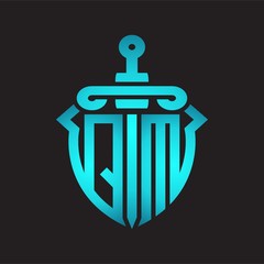 Obraz premium QM Logo monogram with sword and shield combination isolated blue colors gradient