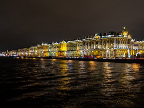 ST-PETERSBURG, RUSSIA - 03.01.2020: Winter Palace - Hermitage at night, nobody
