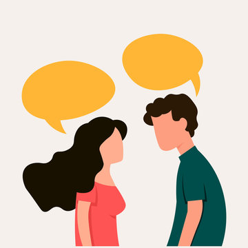 Man and woman are talking. Valentines day. Vector illustration. 