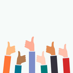 Many hand thumbs up good feedback. Like. Business people. Vector illtration.