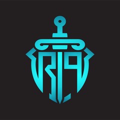 RP Logo monogram with sword and shield combination isolated blue colors gradient