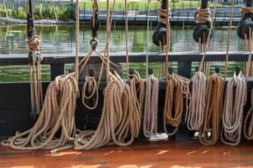 coils of rope on old sailing ship