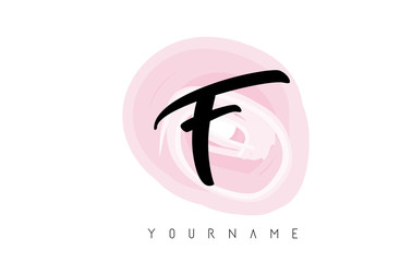 F Letter Logo with Watercolor Pastel Aquarella Brush.
