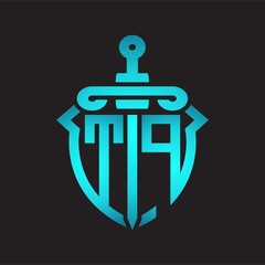 TP Logo monogram with sword and shield combination isolated blue colors gradient