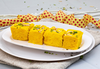 Indian Special Traditional Sweet Food Soan Papdi Also Know as Son Roll, Soam Papdi, Patisa, Shonpapdi is a popular Indian Dessert