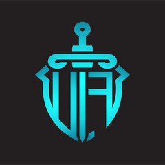 UF Logo monogram with sword and shield combination isolated blue colors gradient