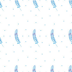 Obraz premium Seamless pattern of watercolor blue twigs on a white background. Use for invitations, birthdays, menus.