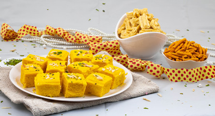 Indian Special Traditional Sweet Food Soan Papdi Also Know as Son Roll, Soam Papdi, Patisa, Shonpapdi is a popular Indian Dessert