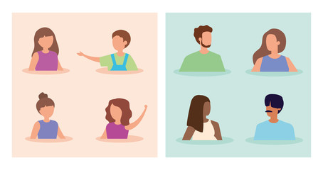 set scenes of young people and cute children vector illustration design
