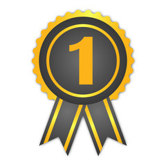 Champion 1st rank Gold Medal with Ribbon. Champion Award Medals sport prize. Badge. Vector Illustration.