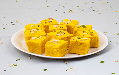 Indian Special Traditional Sweet Food Soan Papdi Also Know as Son Roll, Soam Papdi, Patisa, Shonpapdi is a popular Indian Dessert