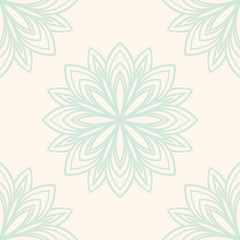 Fototapeta premium Fantasy seamless pattern with ornamental mandala. Abstract round doodle flower background. Floral geometric circle. Vector illustration. 