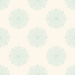 Fantasy seamless pattern with ornamental mandala. Abstract round doodle flower background. Floral geometric circle. Vector illustration.  