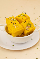 Indian Special Traditional Sweet Food Soan Papdi Also Know as Son Roll, Soam Papdi, Patisa, Shonpapdi is a popular Indian Dessert