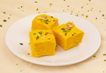 Indian Special Traditional Sweet Food Soan Papdi Also Know as Son Roll, Soam Papdi, Patisa, Shonpapdi is a popular Indian Dessert