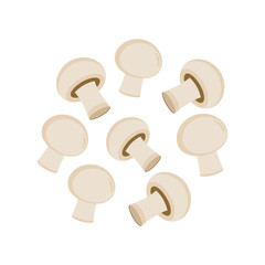 Champignon mushroom set. Pile of champignons isolated on white background. Bunch of fresh portobello mushrooms for meal preparing. Fresh healthy farm food portobello. Vector illustration, flat style. 