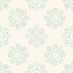 Naklejka premium Fantasy seamless pattern with ornamental mandala. Abstract round doodle flower background. Floral geometric circle. Vector illustration. 