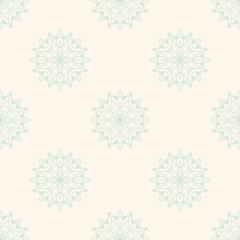 Fantasy seamless pattern with ornamental mandala. Abstract round doodle flower background. Floral geometric circle. Vector illustration.  