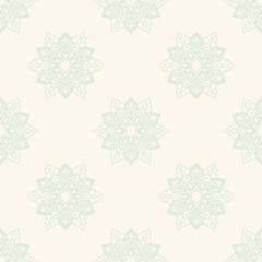 Fantasy seamless pattern with ornamental mandala. Abstract round doodle flower background. Floral geometric circle. Vector illustration.  