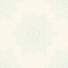 Fantasy seamless pattern with ornamental mandala. Abstract round doodle flower background. Floral geometric circle. Vector illustration.  