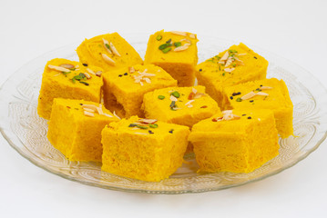 Indian Special Traditional Sweet Food Soan Papdi Also Know as Son Roll, Soam Papdi, Patisa, Shonpapdi is a popular Indian Dessert