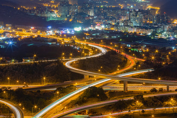 Fototapeta na wymiar Night aerial shot of the New Taipei City cityscape