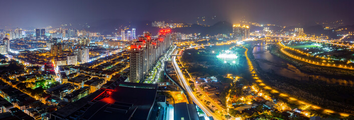 Night aerial shot of the New Taipei City cityscape