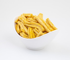 Indian Traditional Popular Gujarati Snack Ghatiya Also Know as Ganthiya, Papdi, Gathiya Are Deep Fried Snack Made From Chickpea Flour
