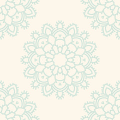 Fantasy seamless pattern with ornamental mandala. Abstract round doodle flower background. Floral geometric circle. Vector illustration.  