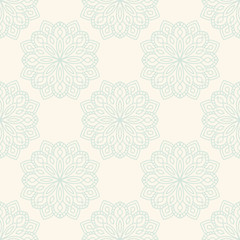 Fantasy seamless pattern with ornamental mandala. Abstract round doodle flower background. Floral geometric circle. Vector illustration.  