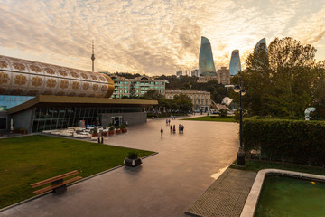 The Carpet Museum And Flame Towers In Baku Azerbaijan