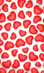 Fototapeta na wymiar Valentines Day vertical background with hearts isolated on white background, 3D-rendering