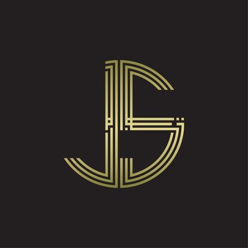 JS Logo monogram triple ribbon style line design template isolated with gold color