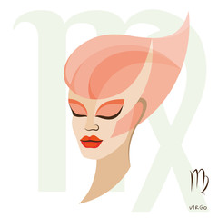 Virgo zodiac sign of horoscope circle emblem in cartoon style. Vector illustration.