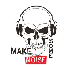 Skull with headphones listen music