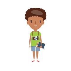 Smiling schoolboy. Cheerful elementary school student, kindergarten pupil cartoon character. Flat vector illustration.