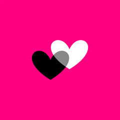 Hearts icon black and white on pink