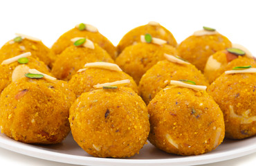 Indian Traditional Winter Sweet Food Methi Laddu Also Know as Methi Ke Laddu or Fenugreek Laddu Made From Fenugreek Seeds, Ginger, Saunf And Jaggery