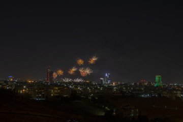 Fototapeta na wymiar fireworks celebration in Amman-Jordan for independence day