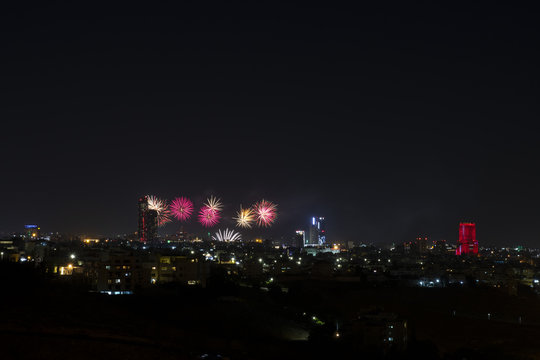 fireworks celebration in Amman-Jordan for independence day