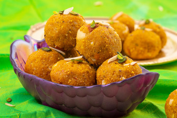 Indian Traditional Winter Sweet Food Methi Laddu Also Know as Methi Ke Laddu or Fenugreek Laddu Made From Fenugreek Seeds, Ginger, Saunf And Jaggery
