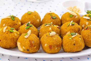 Indian Traditional Winter Sweet Food Methi Laddu Also Know as Methi Ke Laddu or Fenugreek Laddu Made From Fenugreek Seeds, Ginger, Saunf And Jaggery