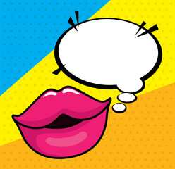 sexy lips with speech bubble pop art style design © Gstudio