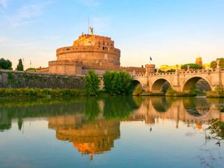 Castel Sant Angelo or Mausoleum of Hadrian in Rome Italy, built in ancient Rome, it is now the...